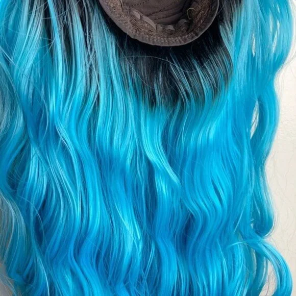 Ombre Blue Curly Lace Wig